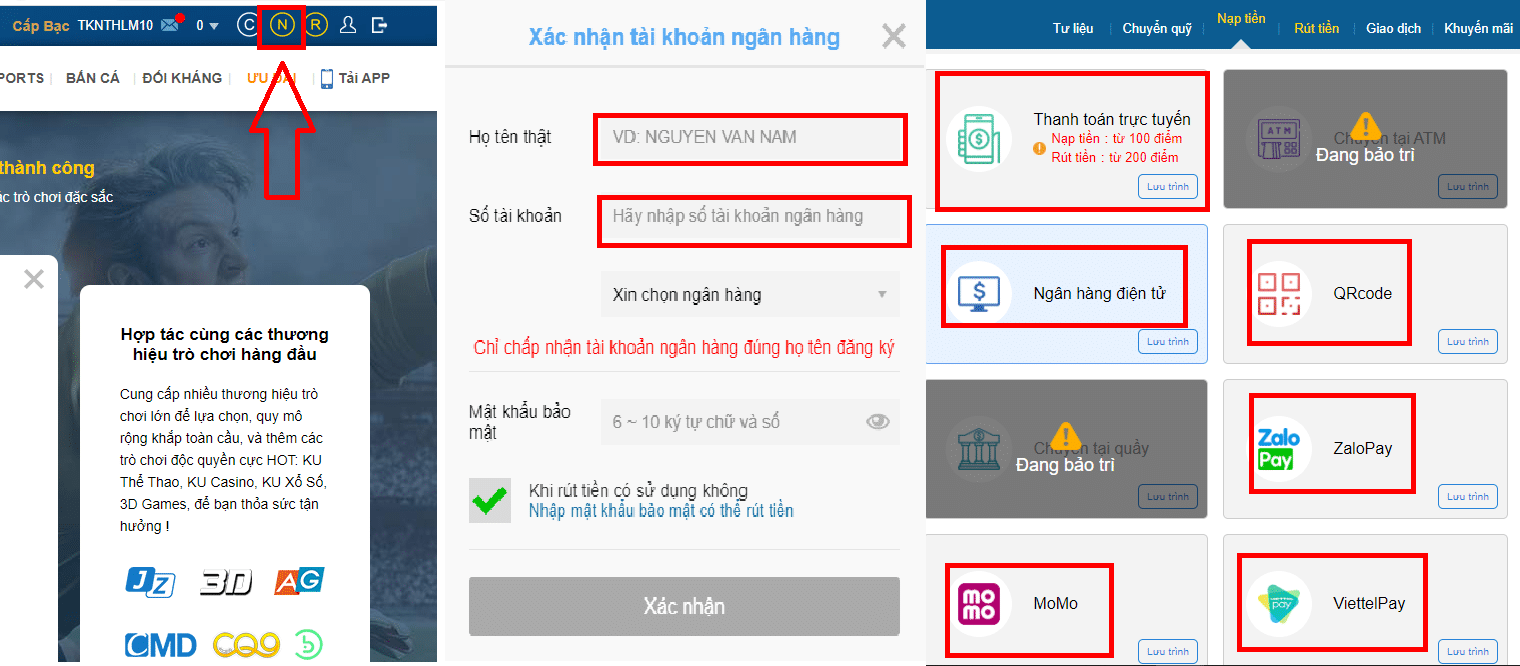 Các phương thức phổ biến nạp tiền Kubet