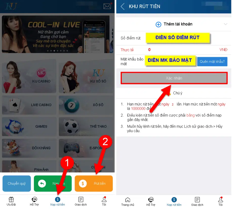 Hướng dẫn rút tiền Kubet A-Z